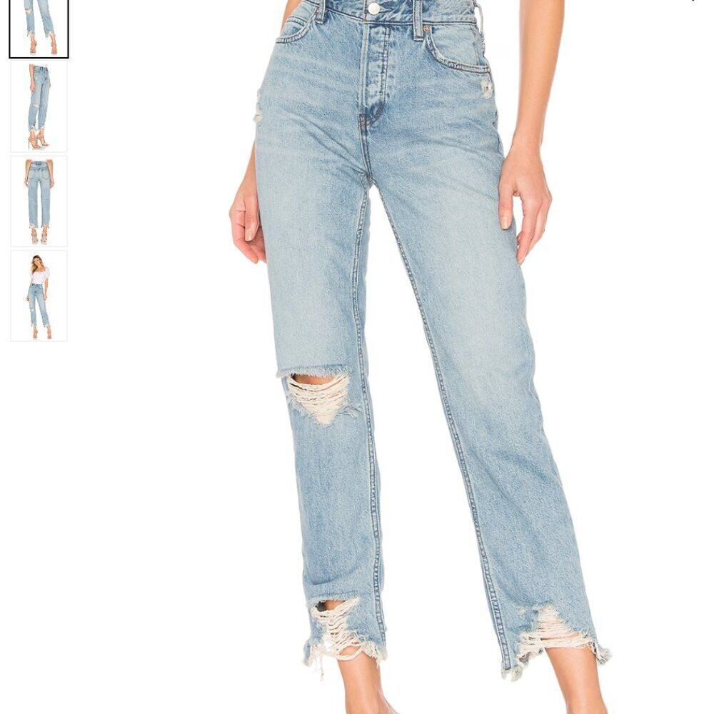 WE THE FREE People Mid Rise Distressed Straight Leg Chewed OB886294 Jeans 25